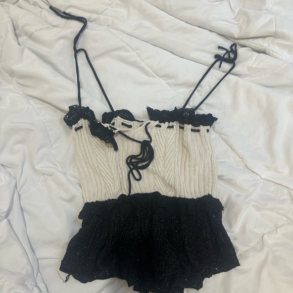 black and white crochet tie top - Picture 2 of 3